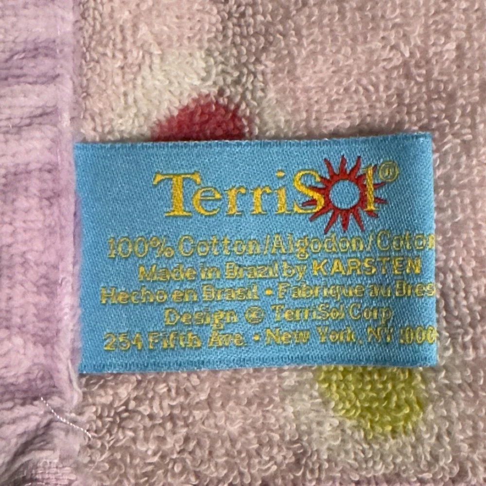 Vintage Terrisol Beach Towel Cotton Brazil 80's Pink Fish Geometric 2 Side 38x67
